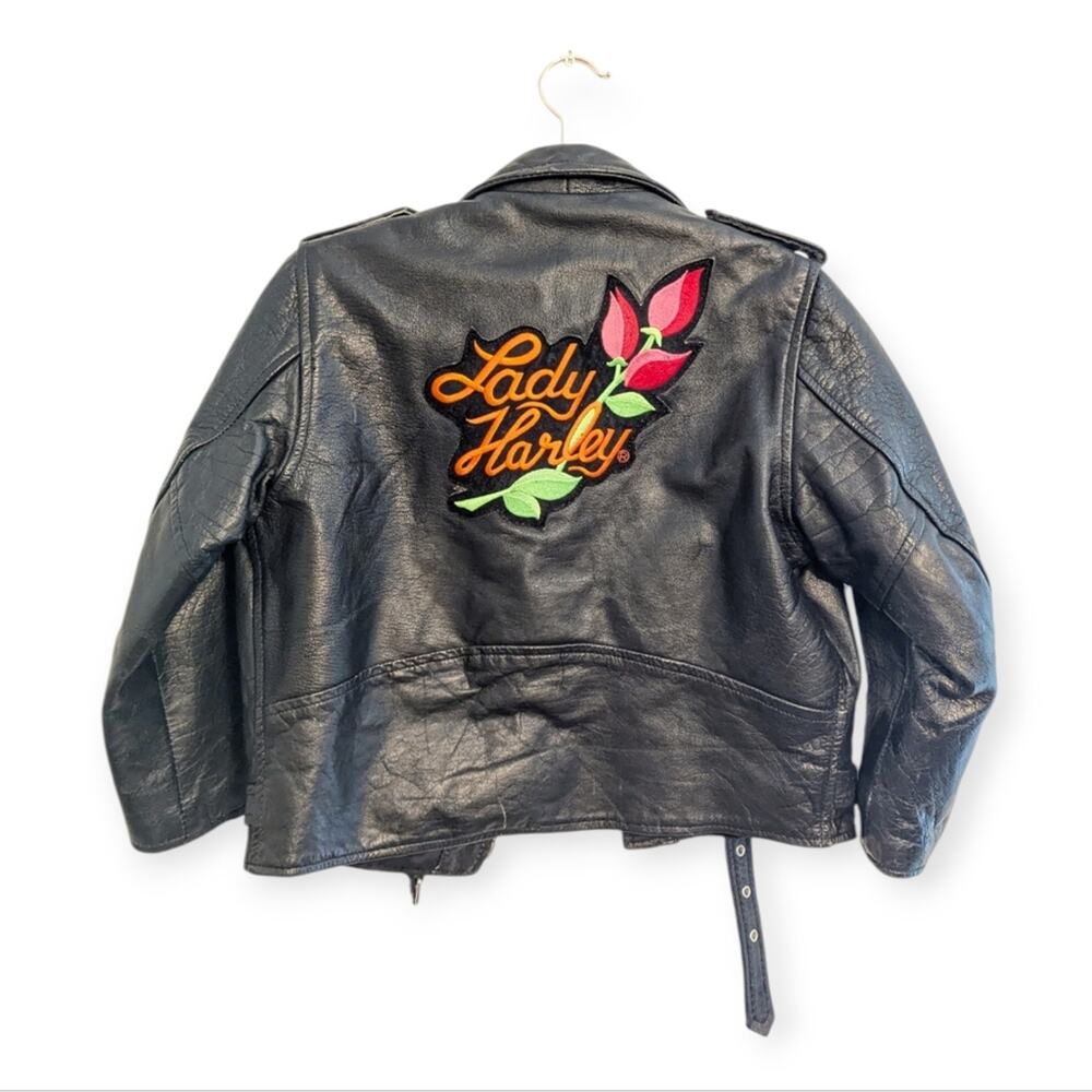 Leather King Black Cropped Patched Leather Moto Biker Jacket Size XXXL - Picture 2 of 8
